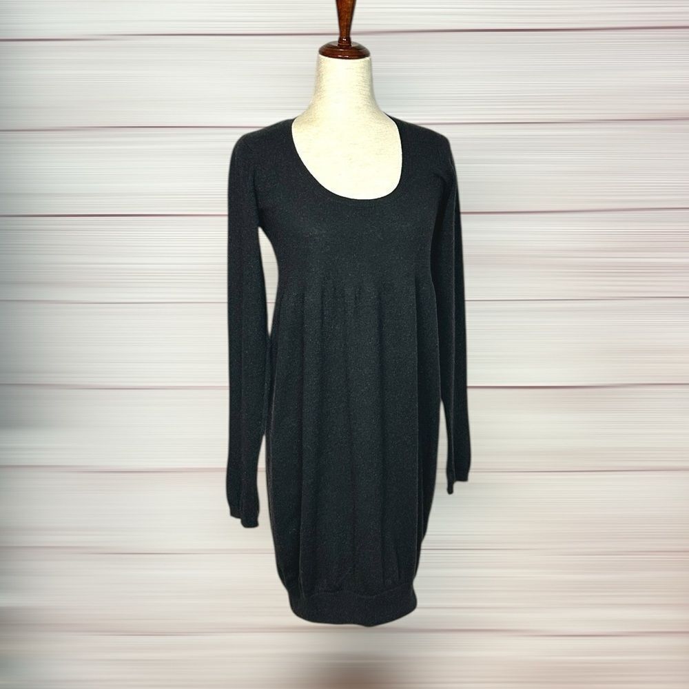 Vince Knit Sweater Dress Charcoal Cashmere Empire Waist Long Sleeve Scoop Neck M